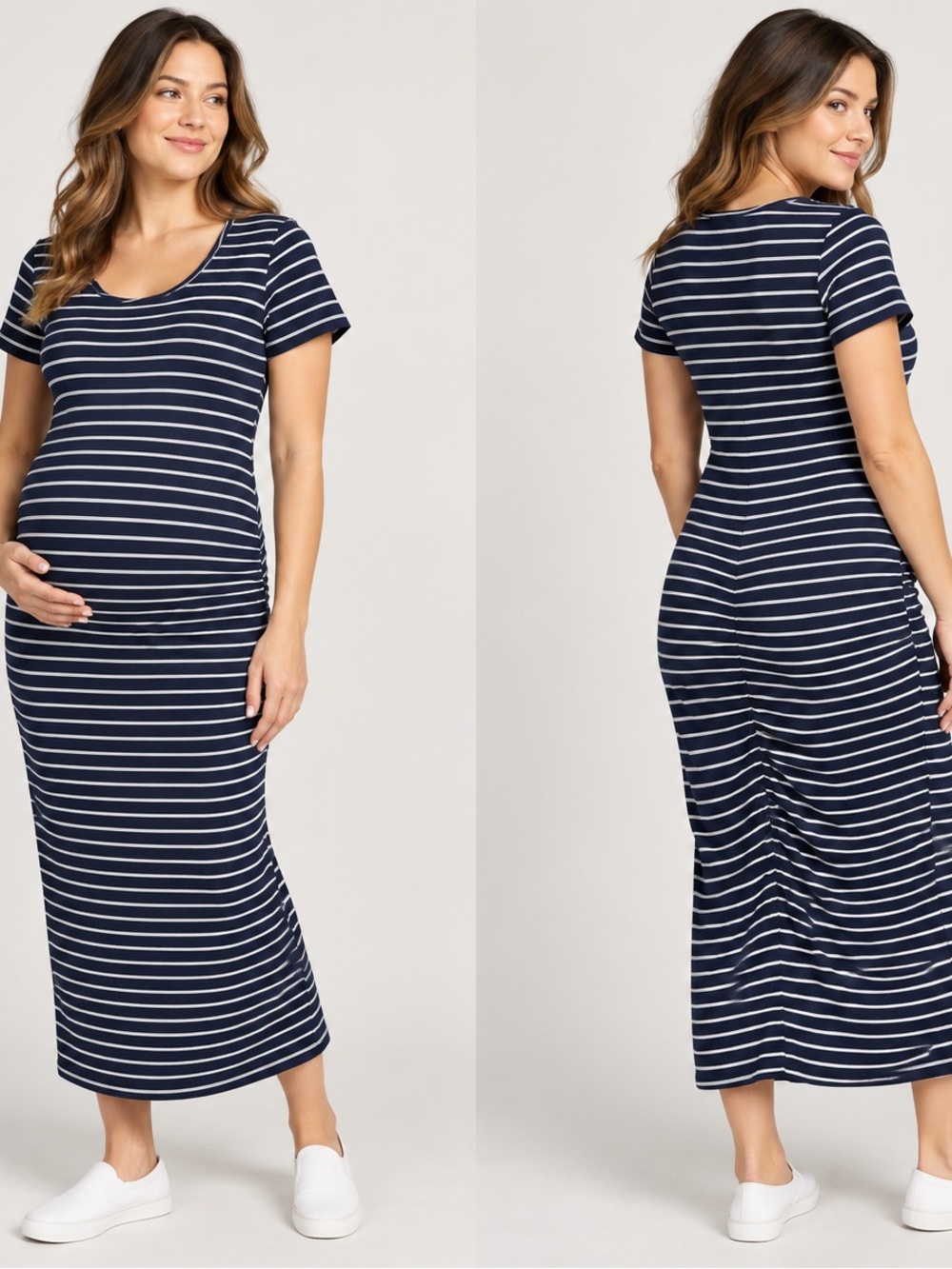 Isabel Maternity Striped Ruched Maxi Dress | Small